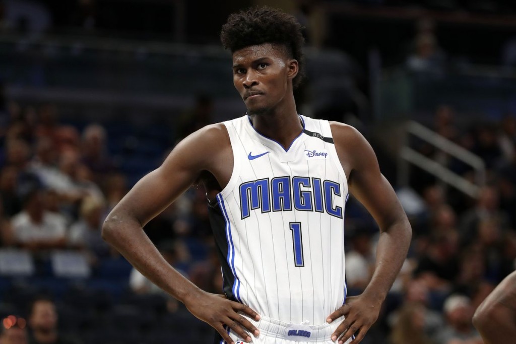  Nov 10, 2024; Orlando, Florida, USA; Orlando Magic forward Jonathan Isaac (1) grabs the rebound during the second quarter against the Washington Wizards at Kia Center.