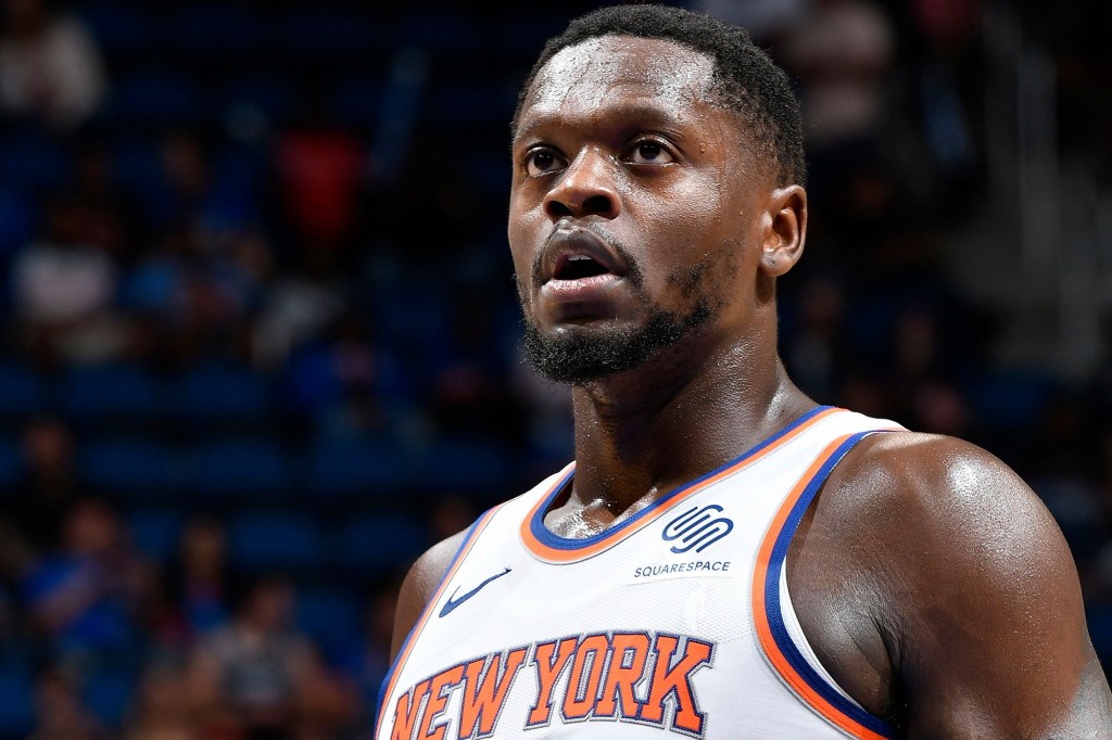 Nov 7, 2024; Chicago, Illinois, USA; Minnesota Timberwolves forward Julius Randle (30) reacts during the first half against the Chicago Bulls at United Center.