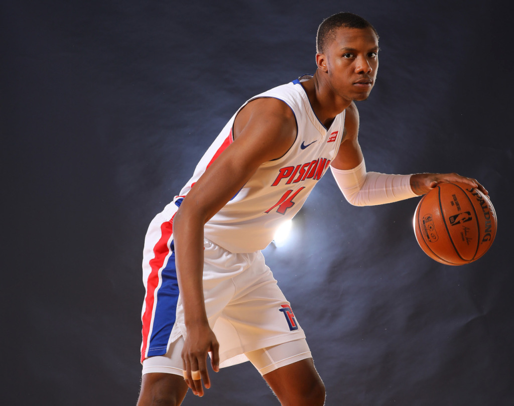 AUBURN HILLS, MICHIGAN - SEPTEMBER 30: Louis King #14 of the Detroit Pistons poses for a portrait during the Detroit Pistons Media Day at Pistons Practice Facility on September 30, 2019 in Auburn Hills, Michigan. NOTE TO USER: User expressly acknowledges and agrees that, by downloading and/or using this photograph, user is consenting to the terms and conditions of the Getty Images License Agreement. (Photo by Gregory Shamus/Getty Images)