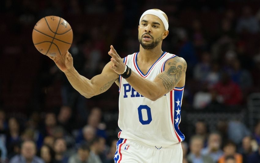 Nov 21, 2016; Philadelphia, PA, USA; Philadelphia 76ers guard Jerryd Bayless (0) in action against the Miami Heat at Wells Fargo Center. The Philadelphia 76ers won 101-94. Mandatory Credit: Bill Streicher-USA TODAY Sports