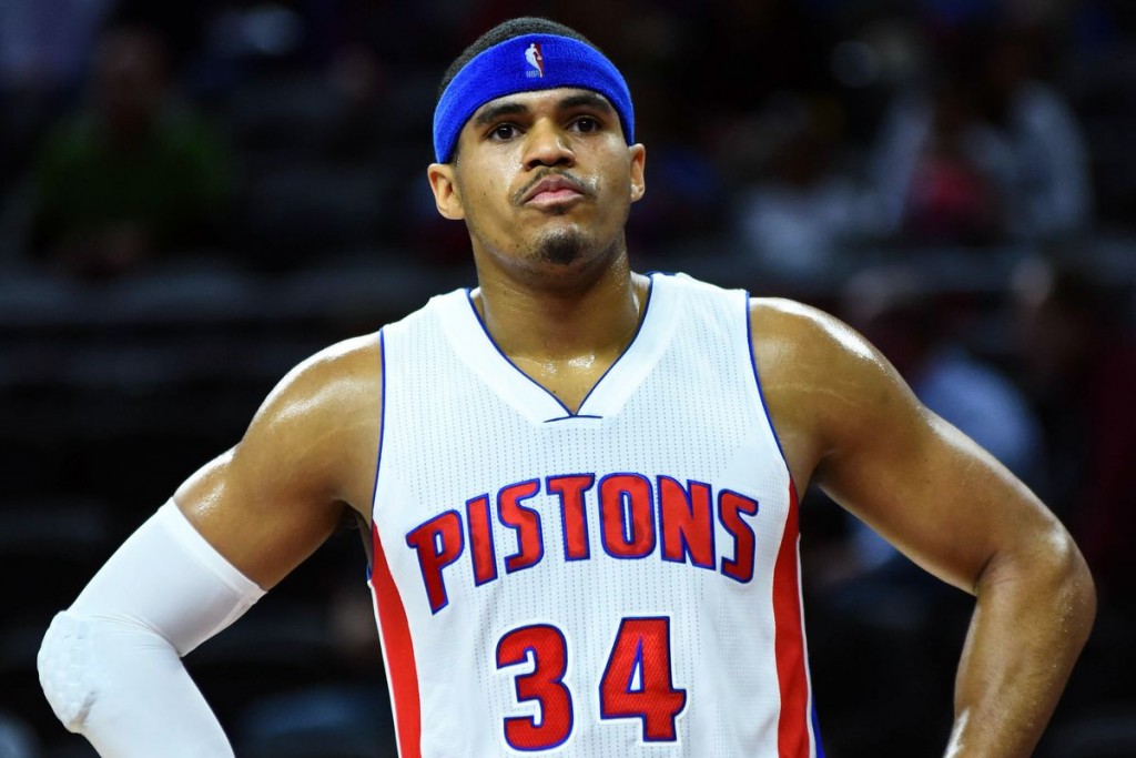 Nov 25, 2024; Detroit, Michigan, USA; Detroit Pistons forward Tobias Harris (12) dribbles in the first half against the Toronto Raptors at Little Caesars Arena. Mandatory Credit: Rick Osentoski-Imagn Images  