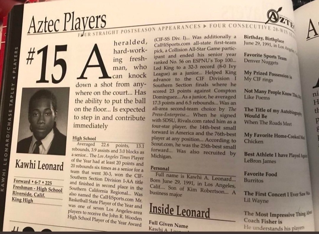 Kawhi Leonard's Yearbook
