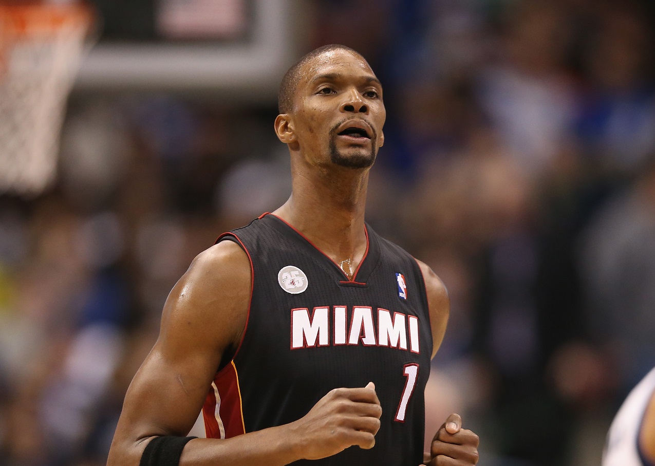 Nov 20, 2013; Orlando, FL, USA; Miami Heat center Chris Bosh (1) against the Orlando Magic during the second quarter at Amway Center. Mandatory Credit: Kim Klement-Imagn Images  