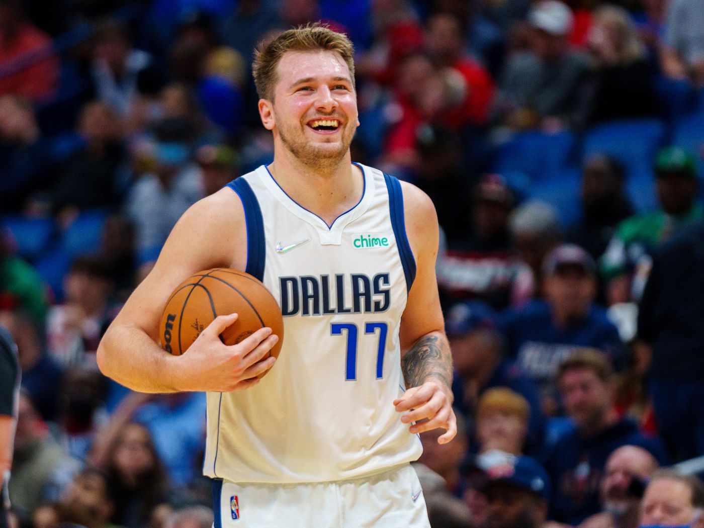 Nov 10, 2024; Denver, Colorado, USA; Dallas Mavericks guard Luka Doncic (77) during the first quarter against the Denver Nuggets at Ball Arena.
