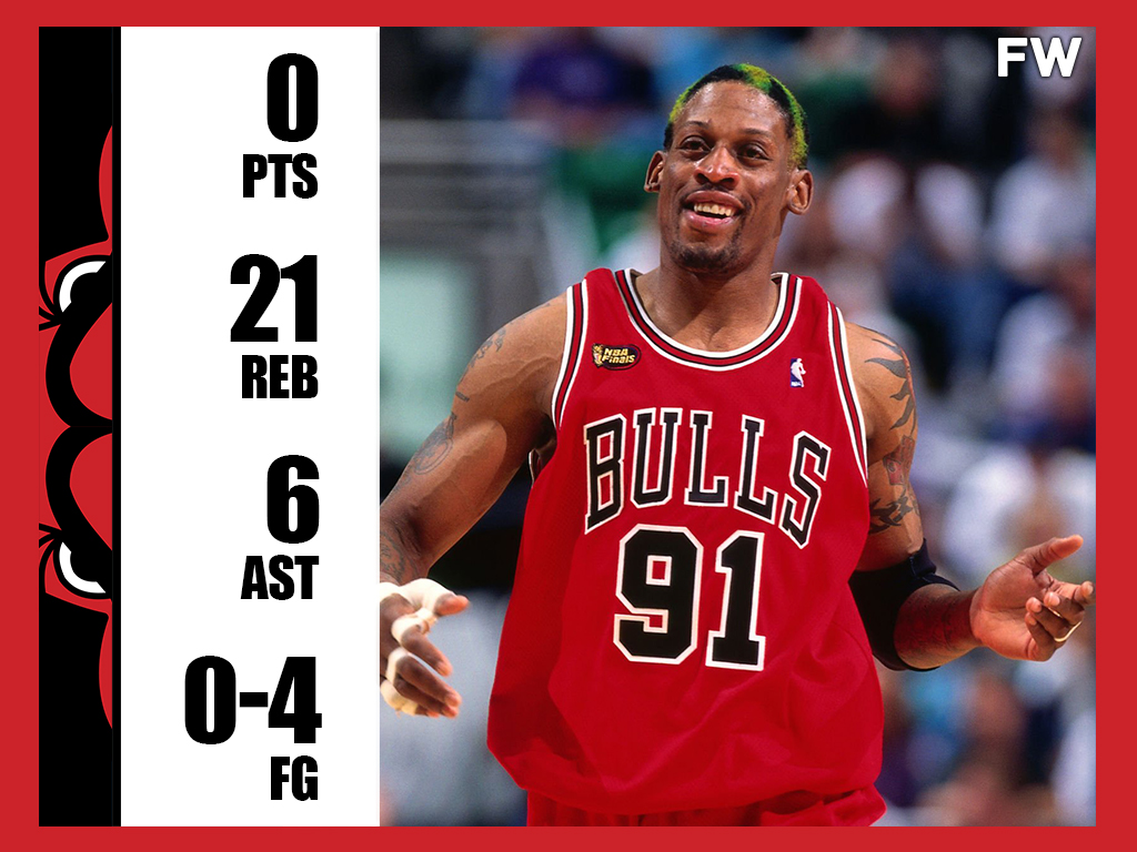 Dennis Rodman - 0 Points, 21 Rebounds, 6 Assists, 0-4 FG