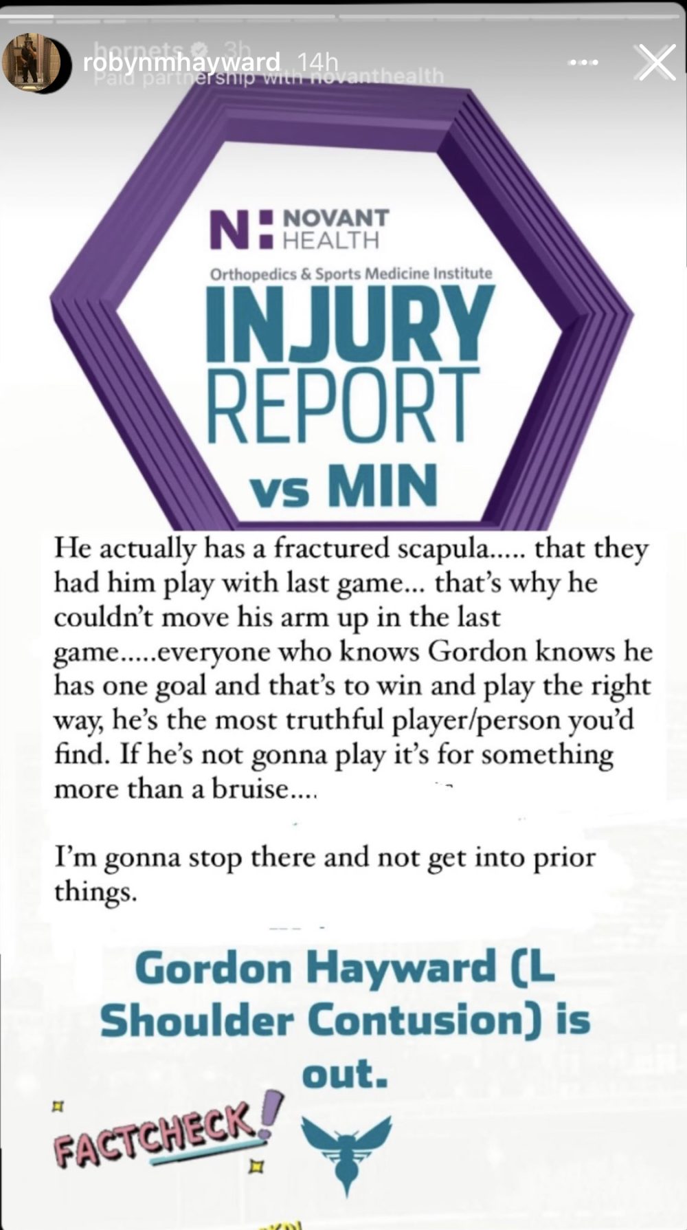 Robyn Hayward Instagram story