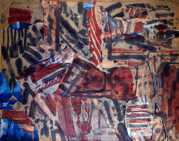 Romare Bearden, Number 9. Oil On Rice Paper On Canvas. 44 1/8 x 56 inches, 1960