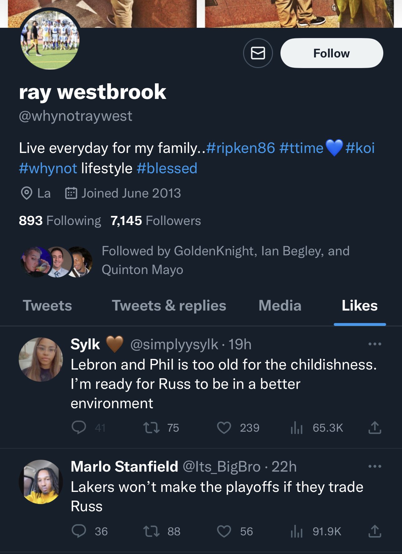 Russell Westbrook's brother's likes