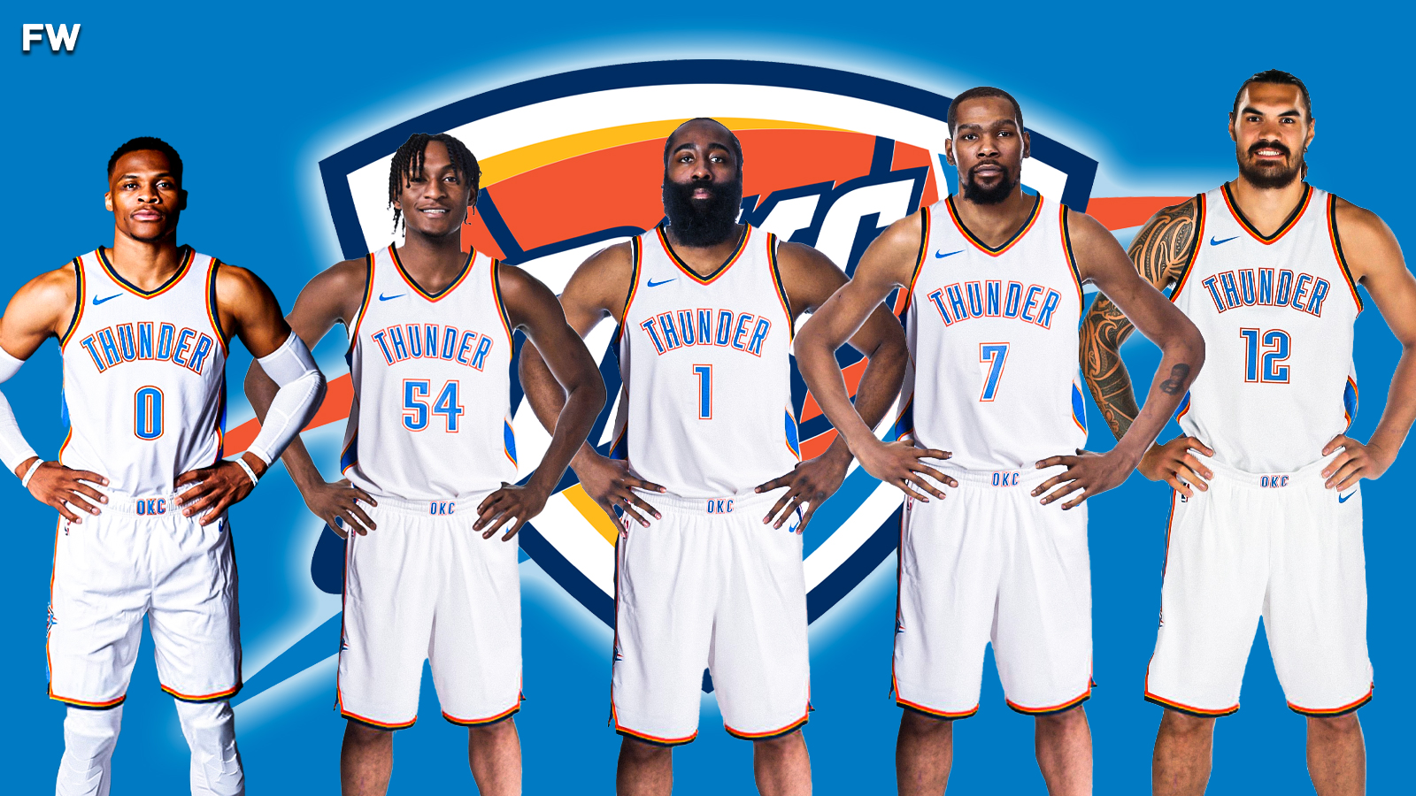 Russell Westbrook, Immanuel Quickley, James Harden, Kevin Durant, Steven Adams