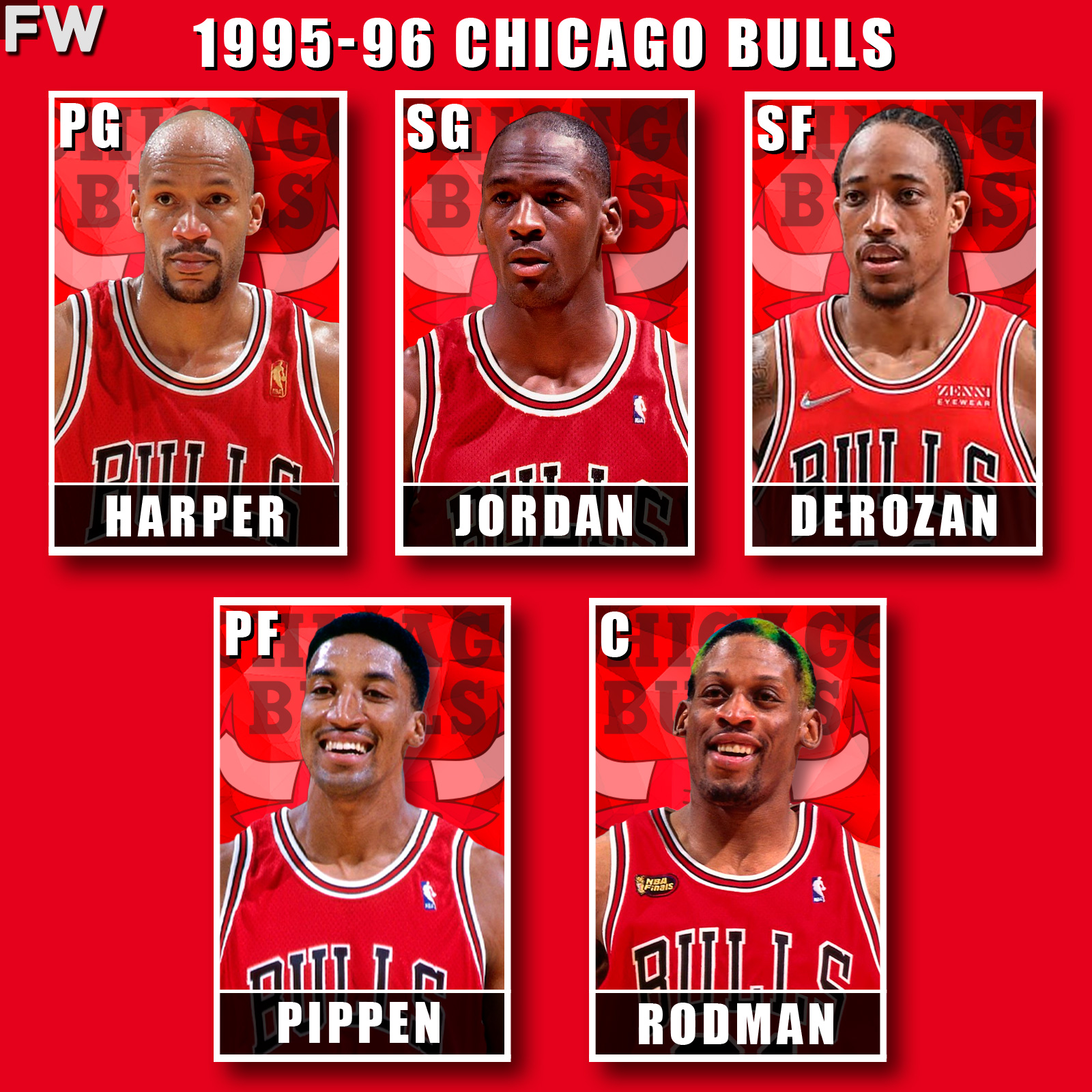 Ron Harper, Michael Jordan, DeMar DeRozan, Scottie Pippen, Dennis Rodman