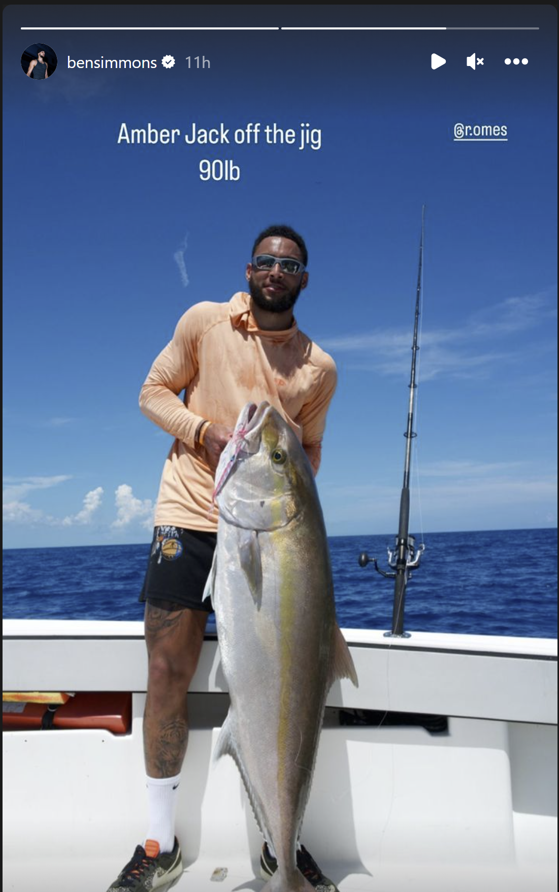 Ben Simmons Catches A 90lbs Amberjack Fish And Shows Off His Incredible Fishing Skills