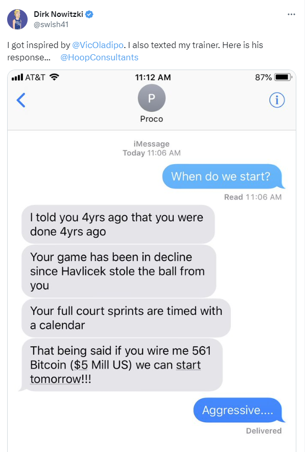 Dirk Nowitzki And His Trainer Exchanged Hilarious Text Messages