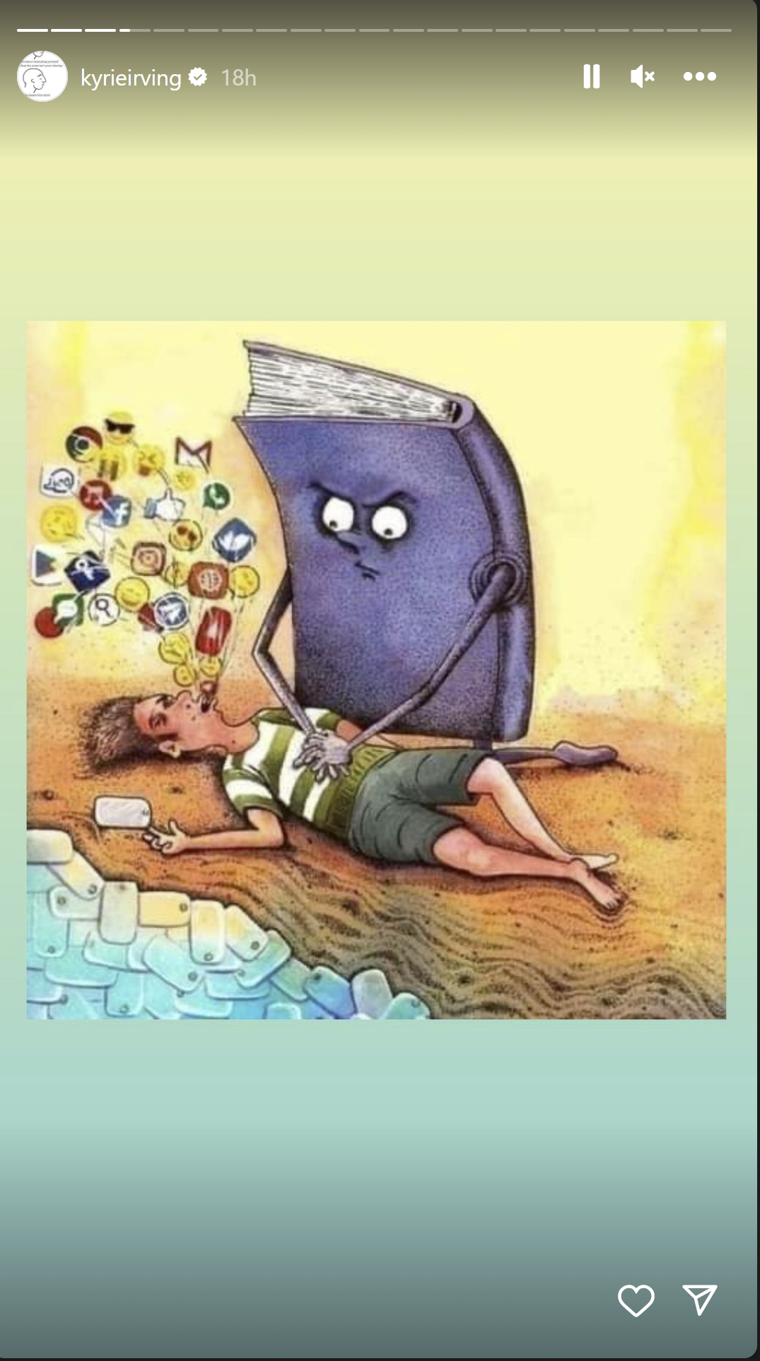 Kyrie Irving Shares Interesting Pictures And Sends A Warning Message To Humans: "Reading Is Superpower. Don't Let This Technology Take Over Your Brain!"