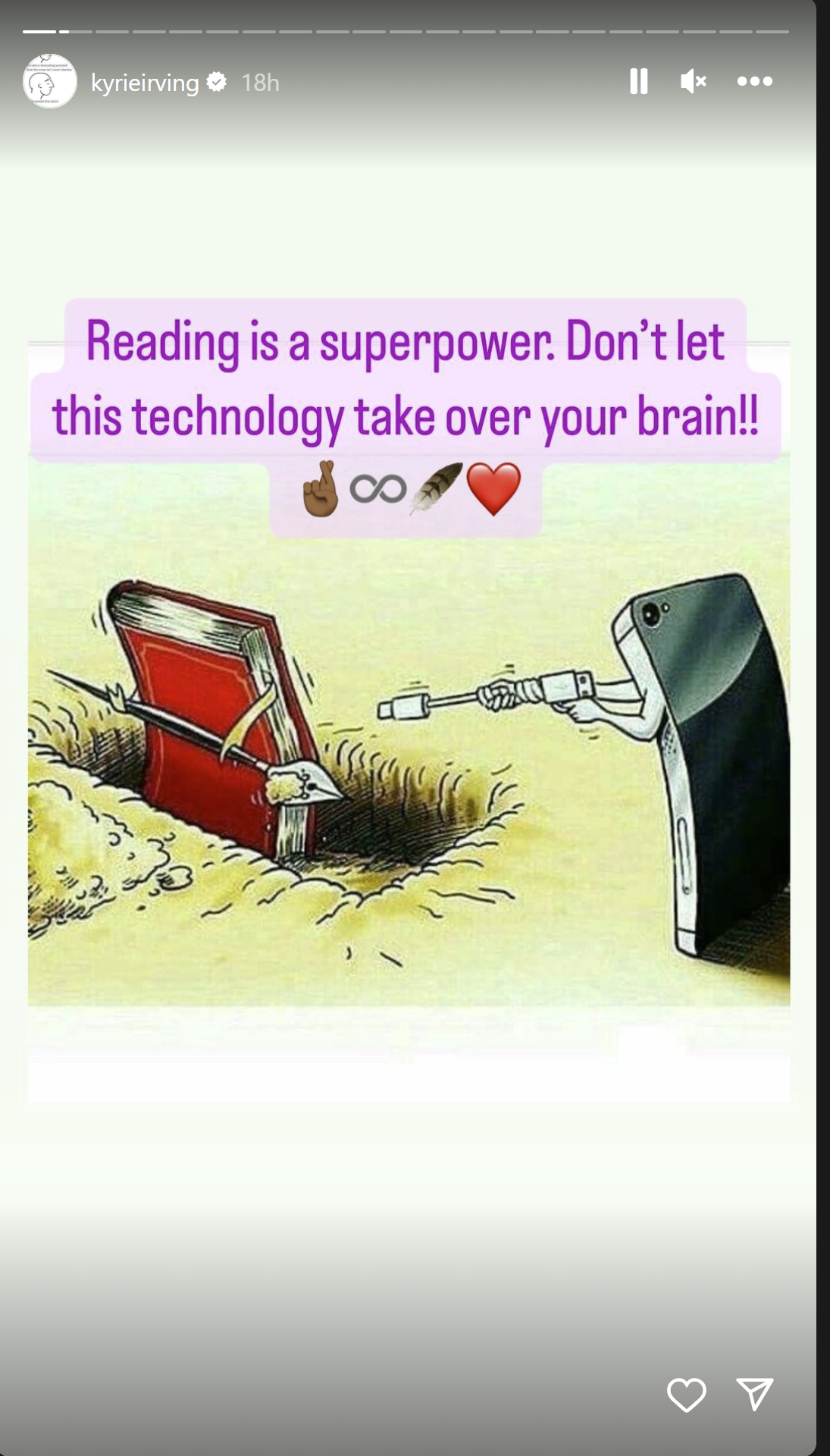 Kyrie Irving Shares Interesting Pictures And Sends A Warning Message To Humans: "Reading Is Superpower. Don't Let This Technology Take Over Your Brain!"