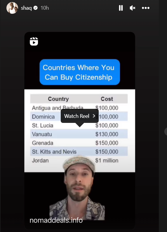 Shaquille O'Neal Posts The List Of Countries Where You Can Buy Citizenship From  $100K To $1 Million