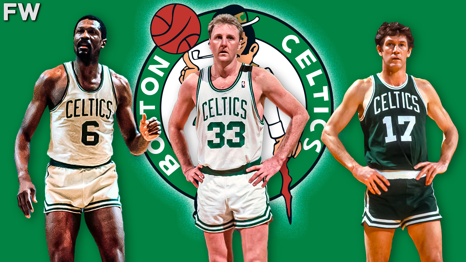 Bill Russell, Larry Bird, John Havlicek - Boston Celtics Big 3