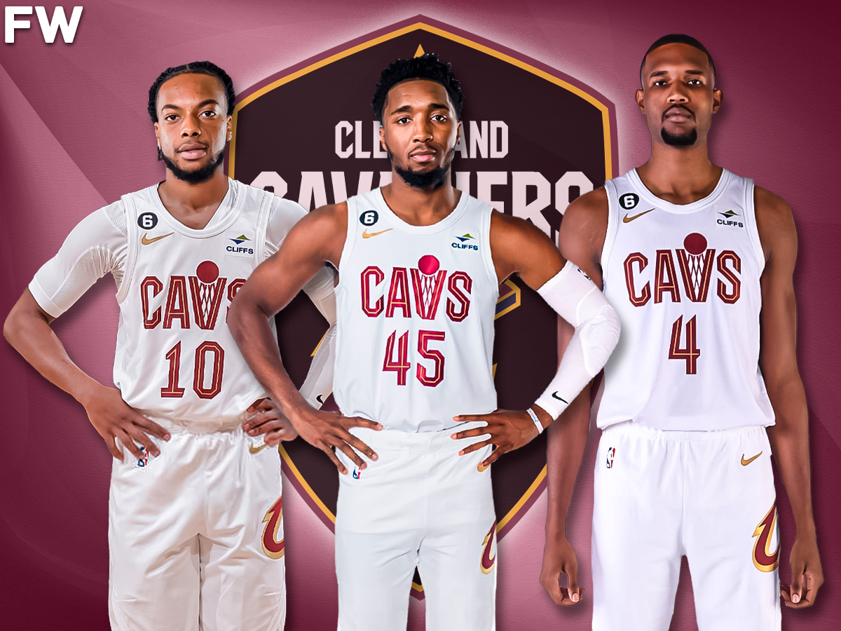 Darius Garland, Donovan Mitchell, and Evan Mobley