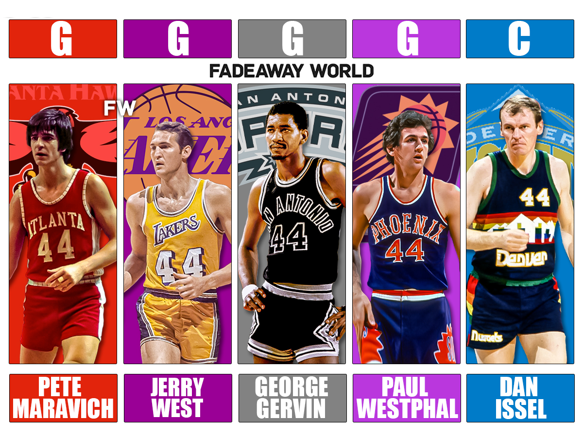 All-Time No. 44 Starting Lineup: Pete Maravich, Jerry West, George Gervin, Paul Westphal, Dan Issel