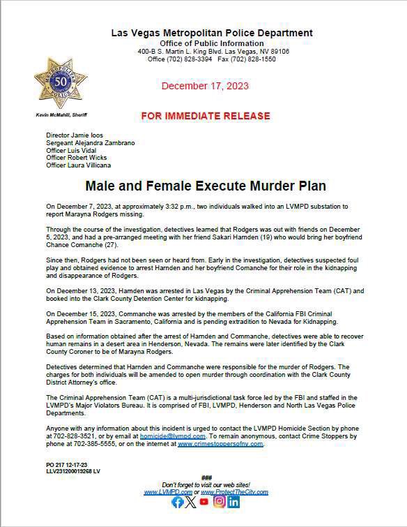 Chance Comanche Murder and Kidnapping