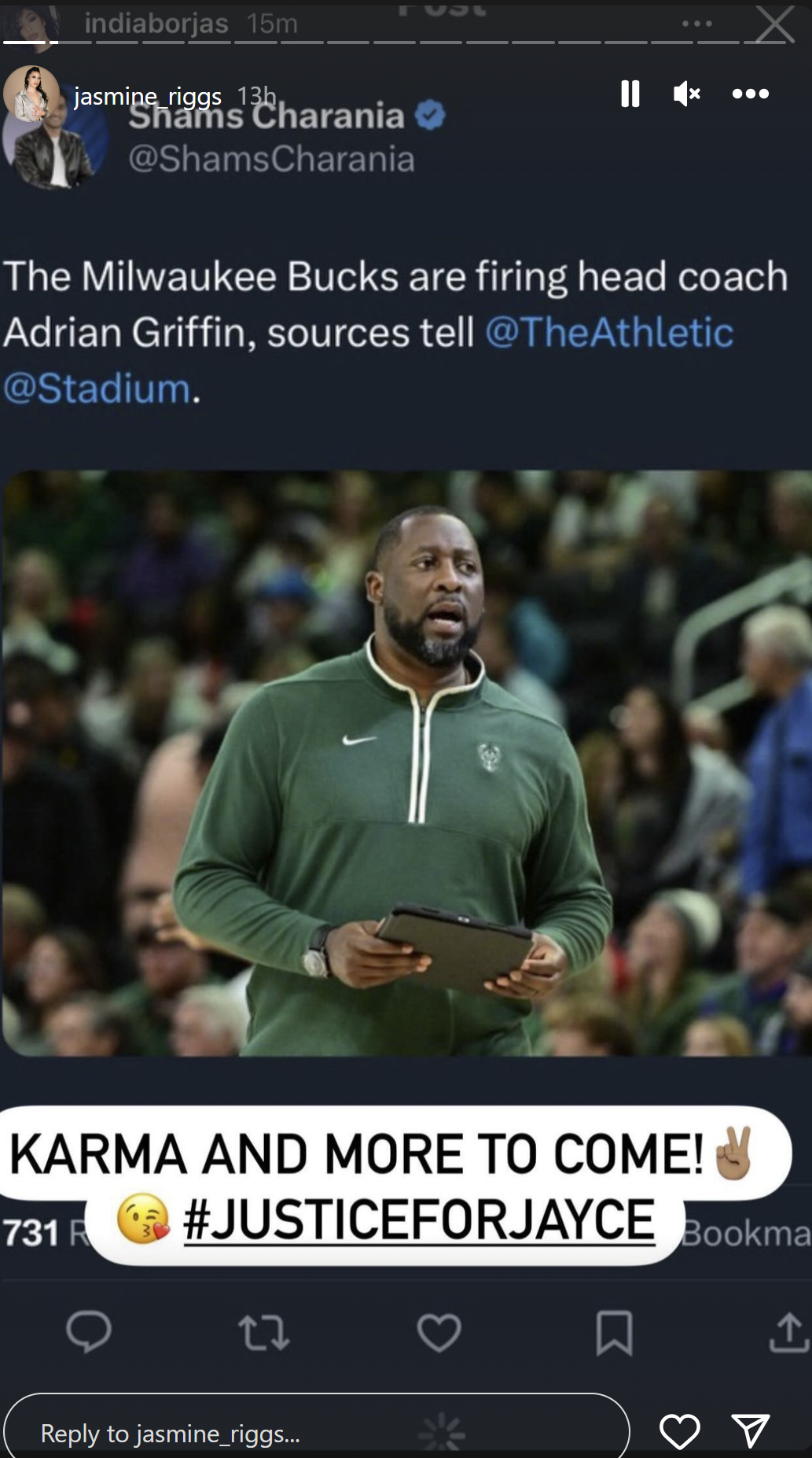 Jasmine Riggs Calls Out Adrian Griffin After Bucks Fired Him: "You And Your Entire Family Didn't Even Come To The Funeral To Lay Your Grandson"