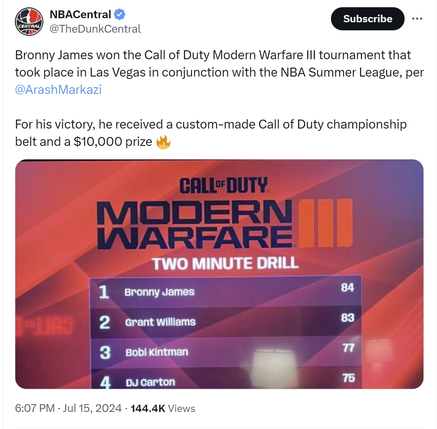 Bronny James Beat Grant Williams To Win Call Of Duty Tournament During NBA Summer League