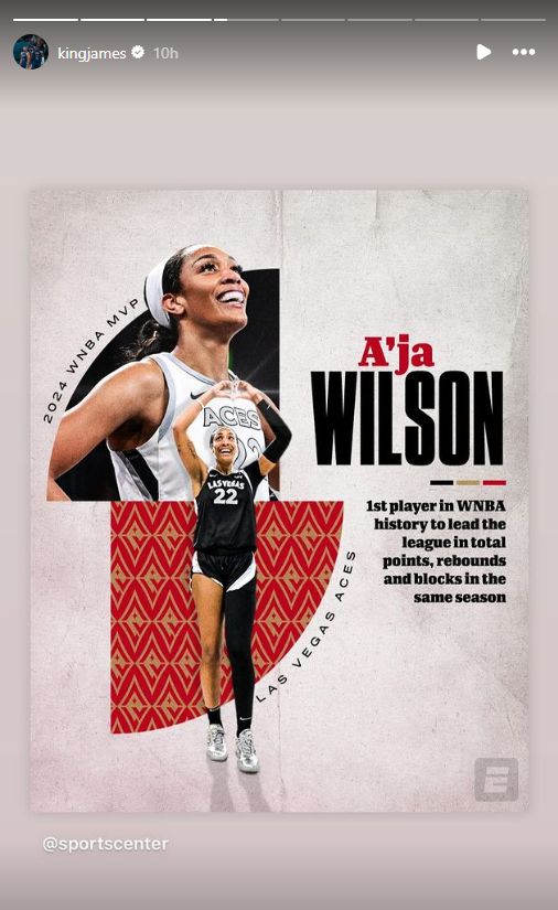 LeBron James A'ja Wilson Unanimous WNBA MVP