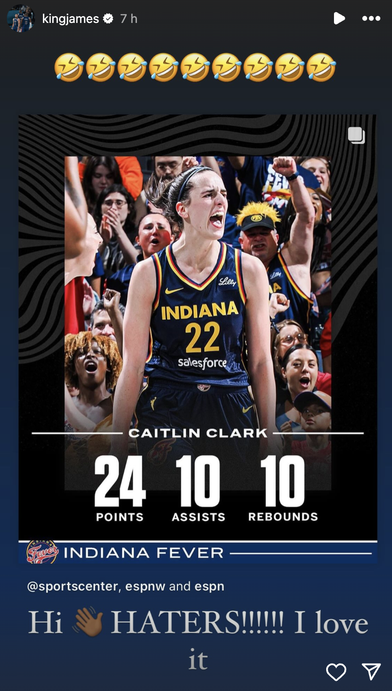 LeBron James Claps Back Again At Caitlin Clark Haters After Second Career Triple-Double