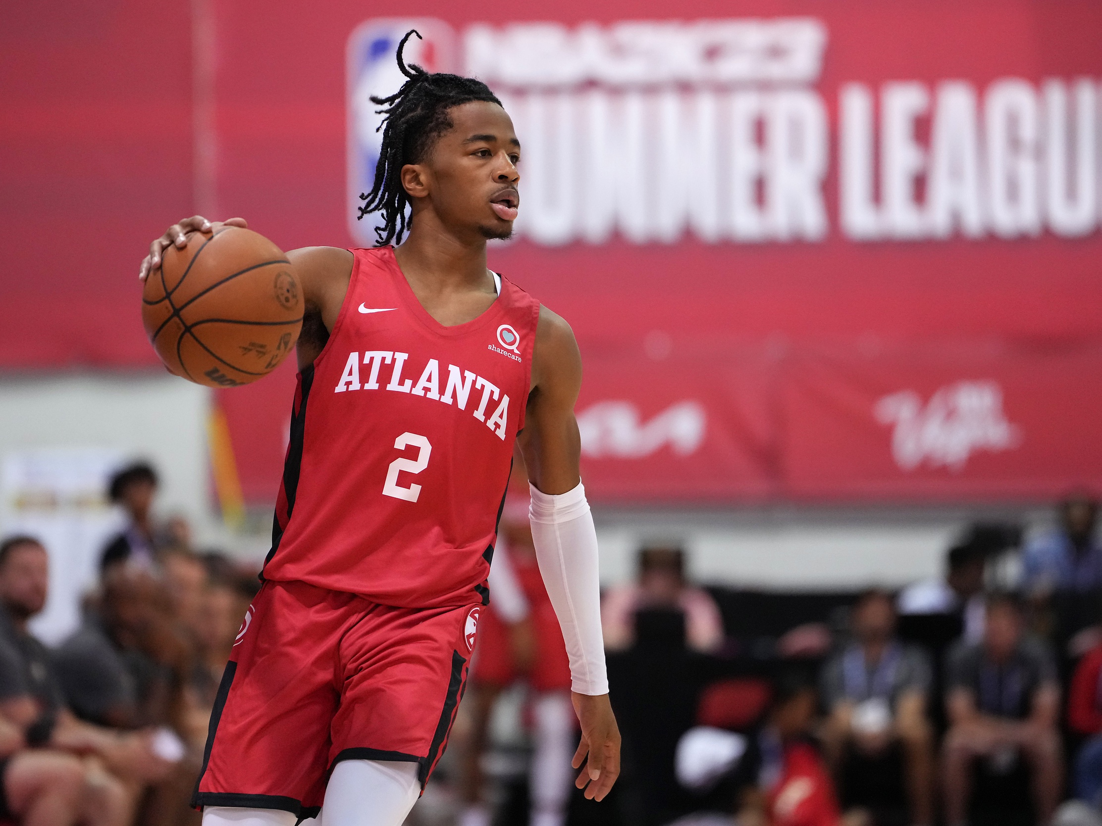 Jul 14, 2022; Las Vegas, NV, USA; Atlanta Hawks guard Sharife Cooper (2) is pictured during an NBA Summer League game against the San Antonio Spurs at Cox Pavilion.