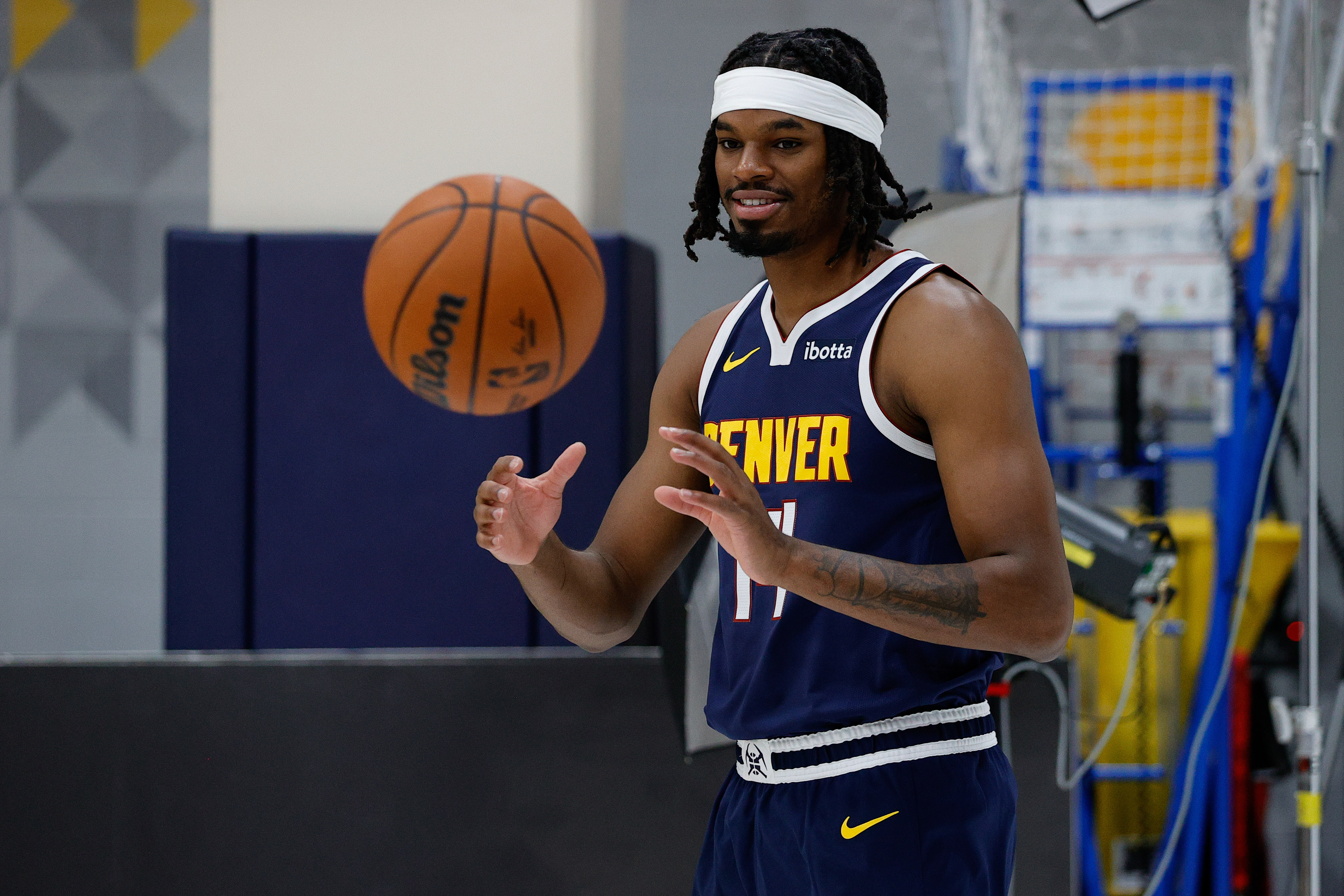 Sep 26, 2024; Denver, Co, USA; Denver Nuggets center DaRon Holmes II (14) during Denver Nuggets Media Day. Mandatory Credit: Isaiah J. Downing-Imagn Images  
