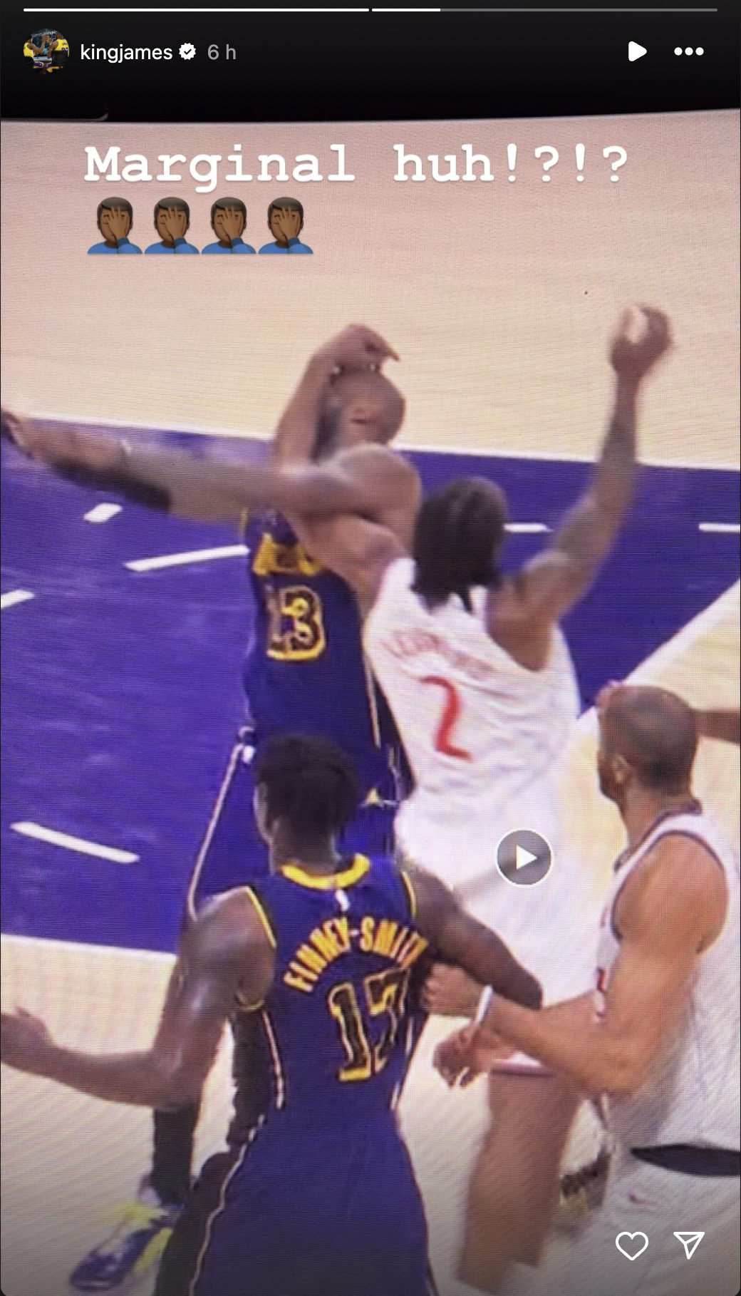 LeBron Gets Hit In The Face By Kawhi, Refs Overturn Foul; His Two-Word Response is Priceless