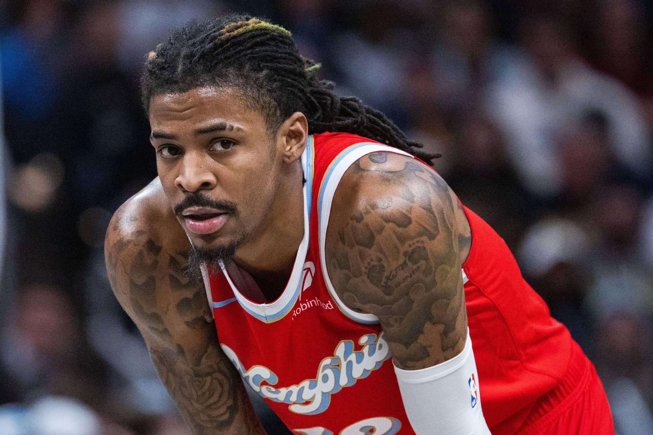 Memphis Grizzlies guard Ja Morant (12) in the first half against the Indiana Pacers at Gainbridge Fieldhouse.