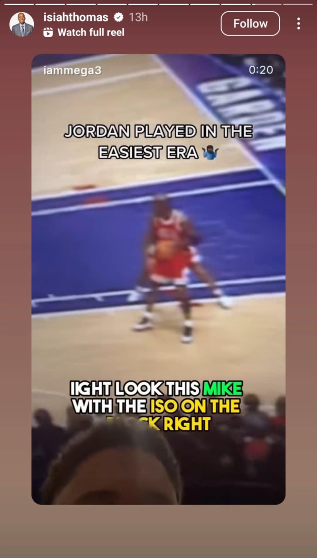 Isiah Thomas' Instagram story.