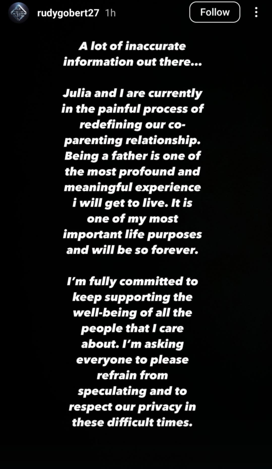 Rudy Gobert's Instagram story.