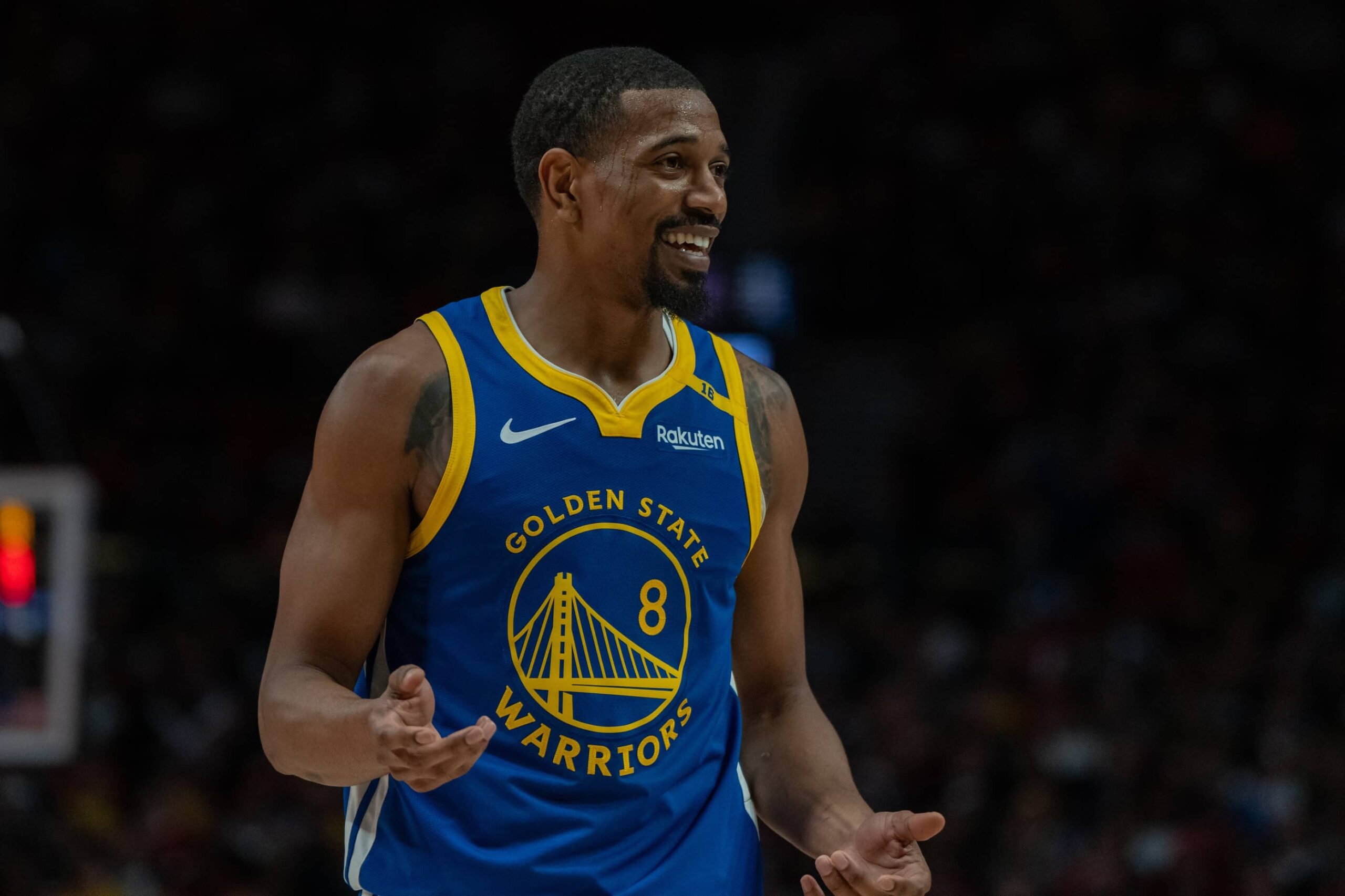Warriors shooting guard De'Anthony Melton is pictured against the Trailblazers at Moda Center