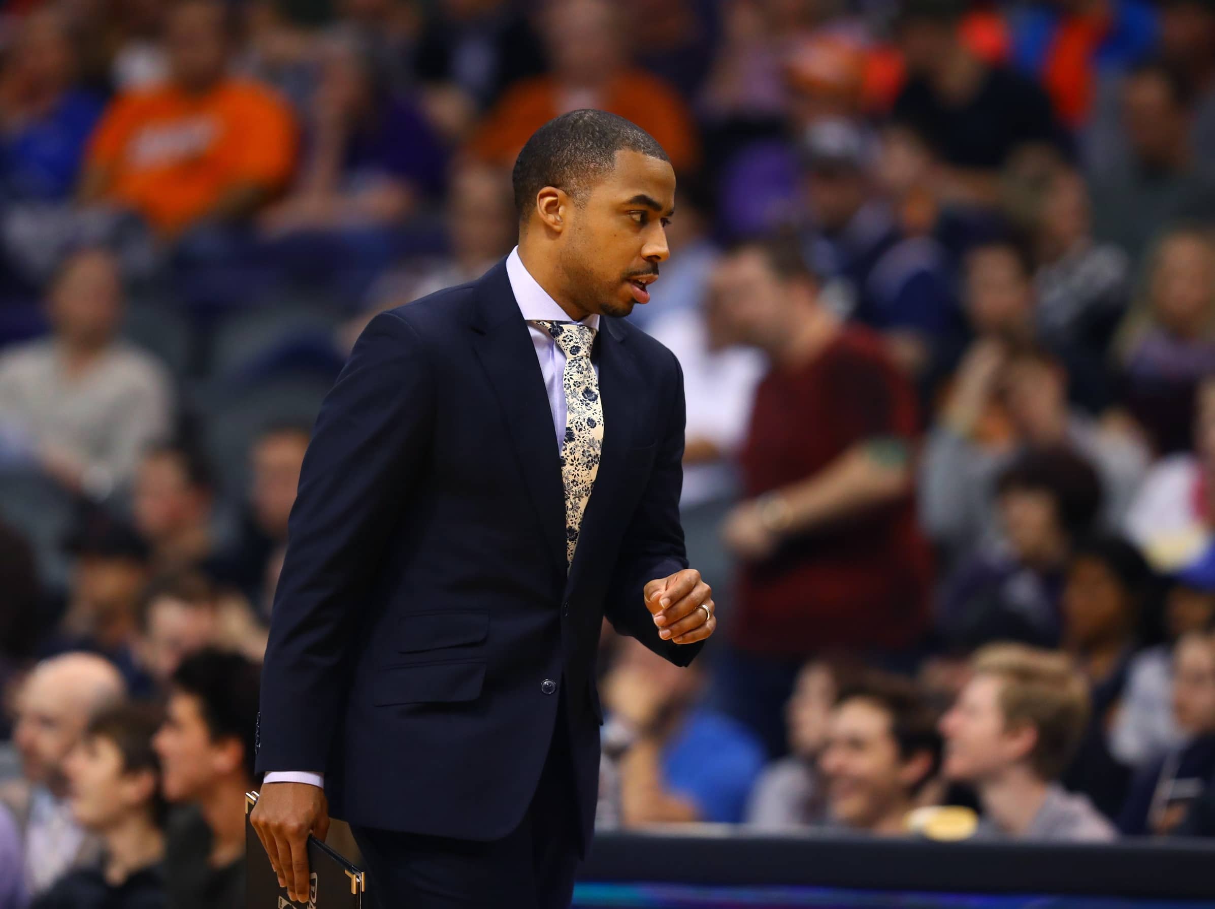 Utah Jazz assistant coach Johnnie Bryant against the Phoenix Suns at Talking Stick Resort Arena. The Jazz defeated the Suns 106-101.