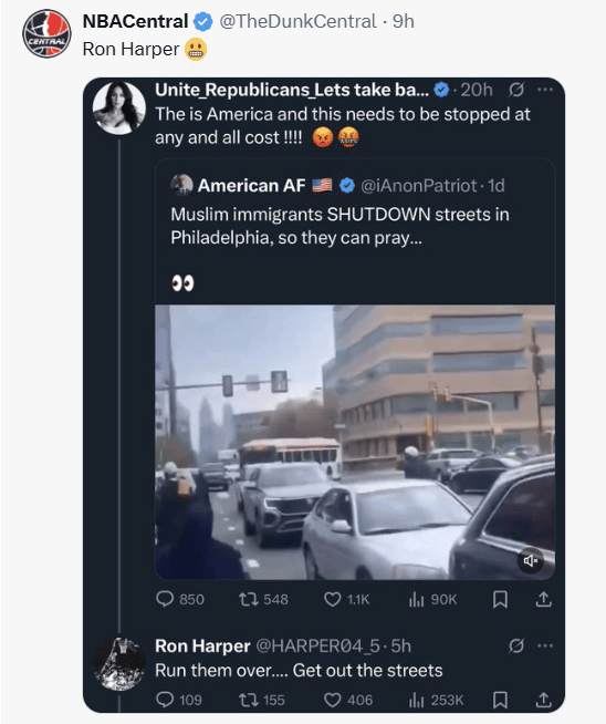 NBA legend Ron Harper loses his calm after muslim people block streets in Philadelphia to pray in public.