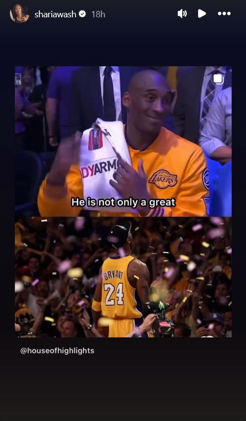 Sharia Washington shared Magic Johnson's speech about Kobe Bryant on Instagram.