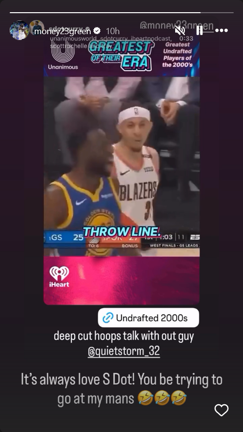 Draymond Green's Instagram story responding to Seth Curry.