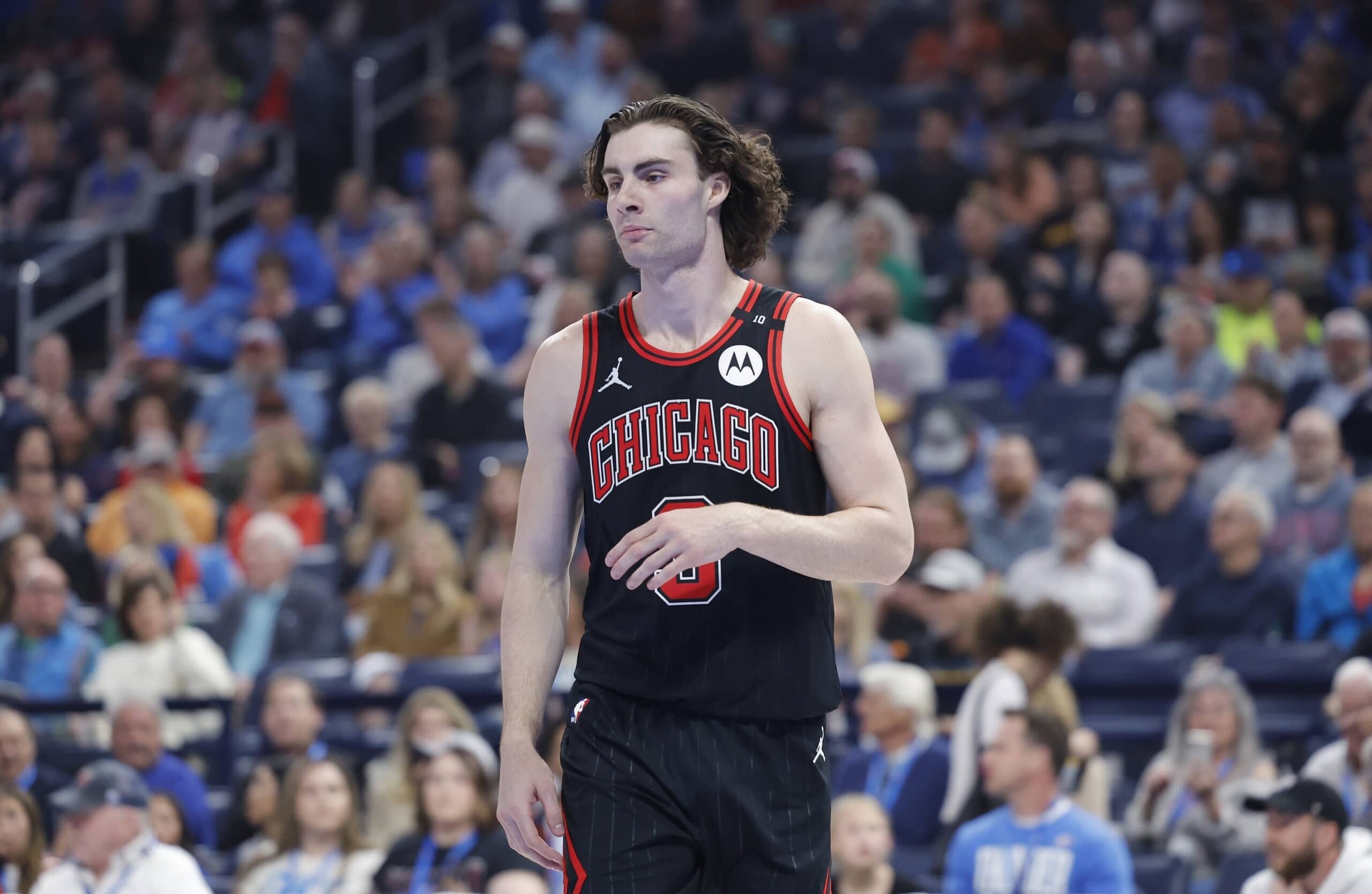 Josh Giddey looks on during a game against the Oklahoma City Thunder.