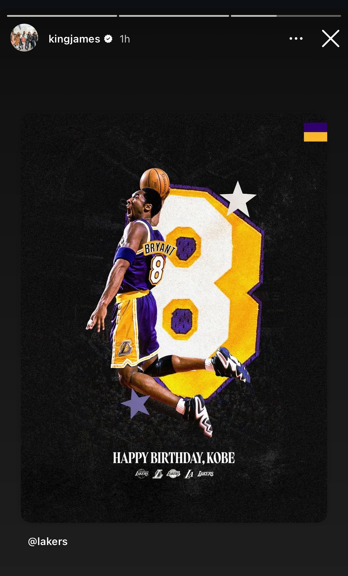 LeBron James celebrates Kobe Bryant on his Instagram story.