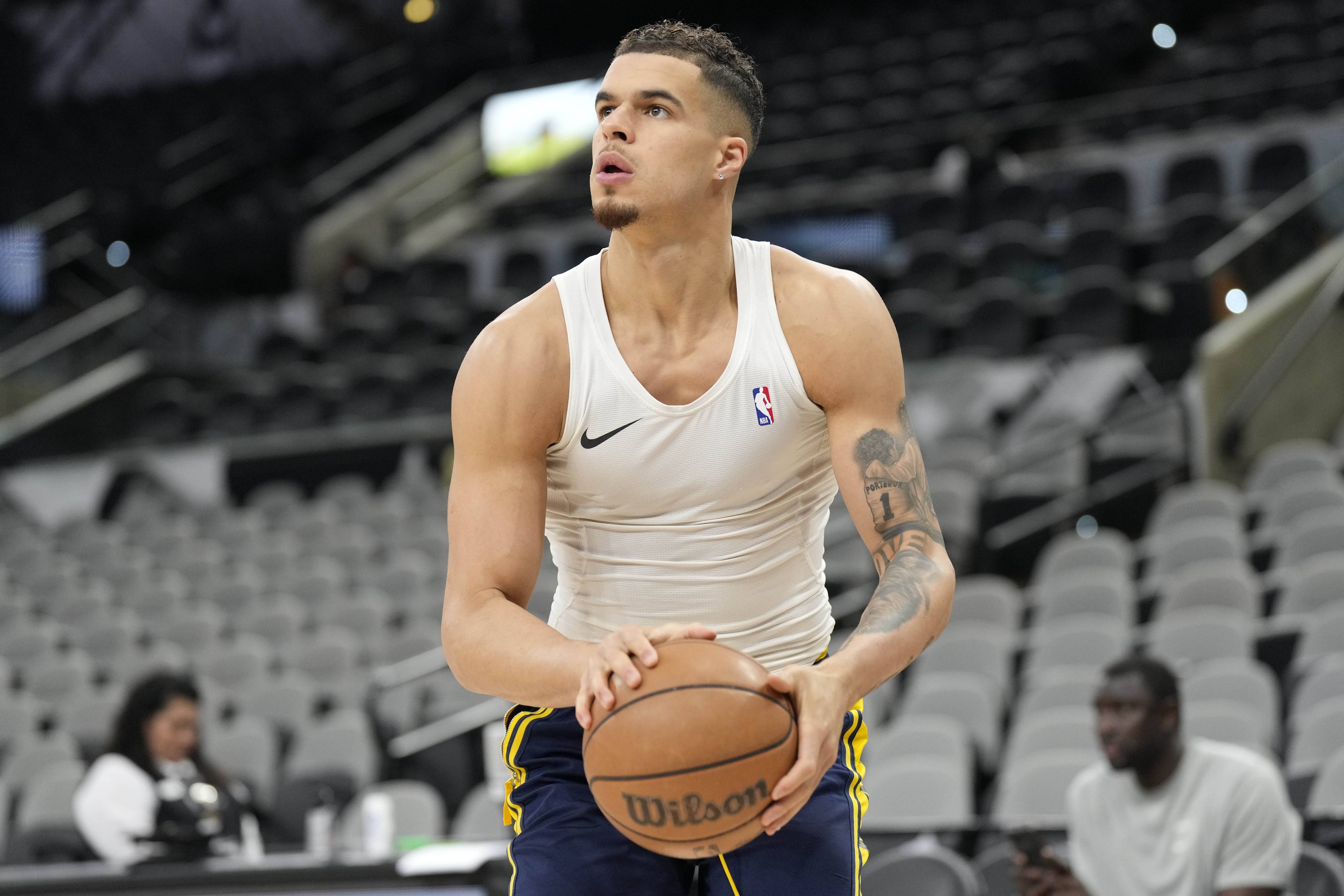Denver Nuggets forward Michael Porter Jr. (1) warms up for a game against the San Antonio Spurs at Frost Bank Center.