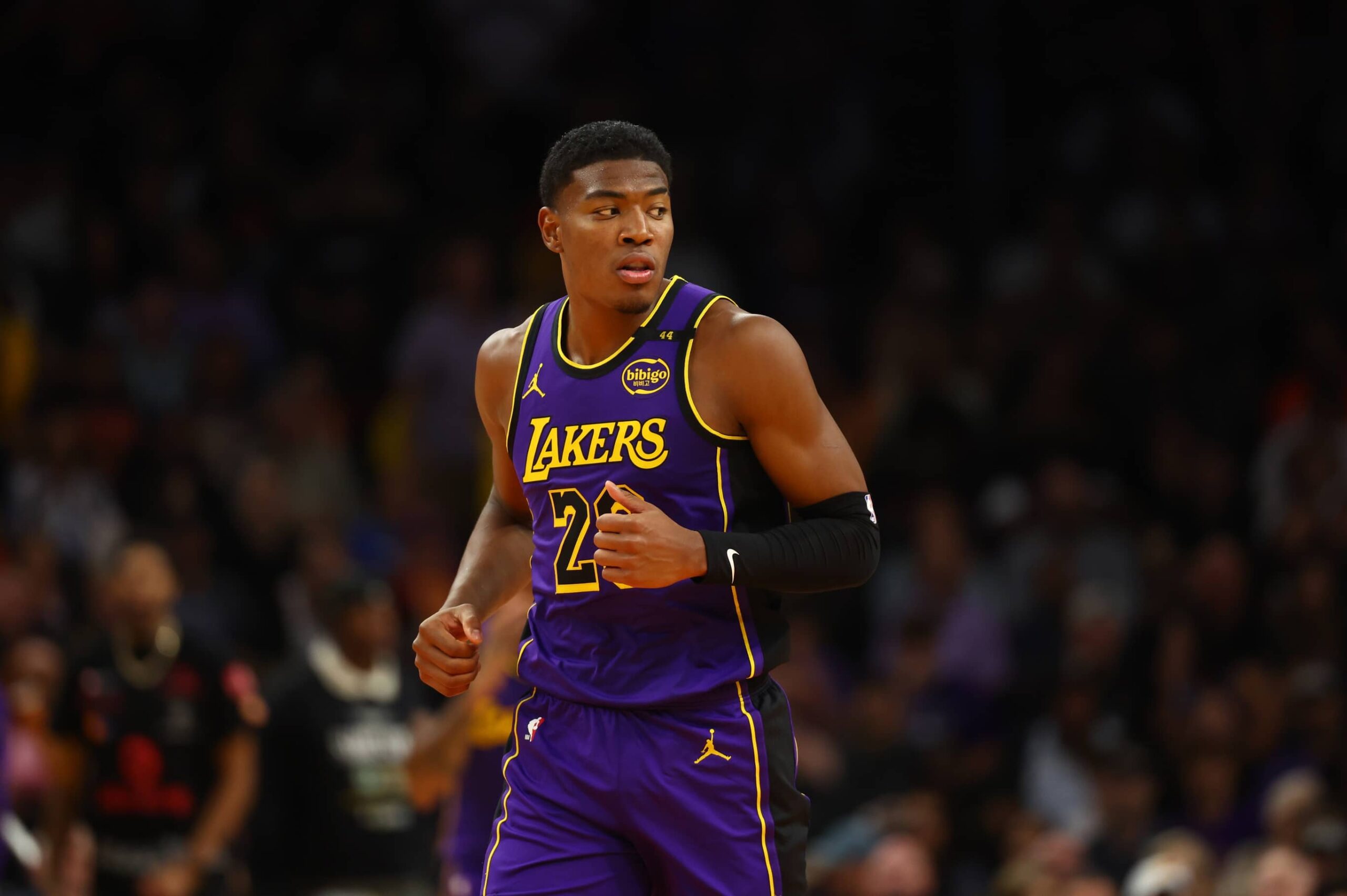 Rui Hachimura reacts to a play during a game against the Phoenix Suns.