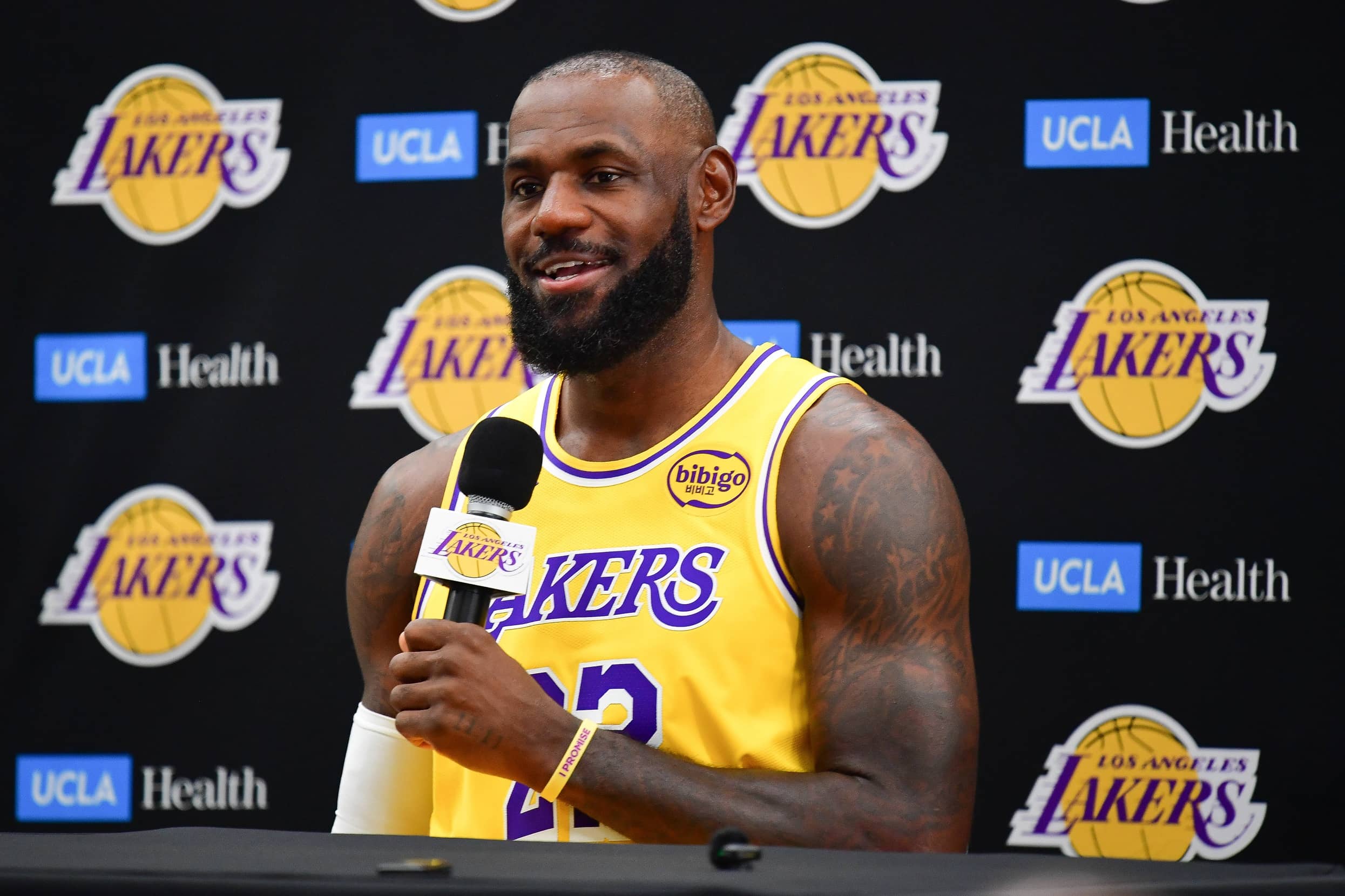 Lakers forward LeBron James during media day at UCLA Health Training Center