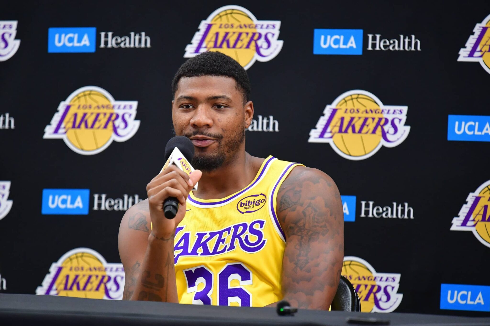 Lakers guard Marcus Smart during media day at UCLA Health Training Center