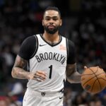 Mar 31, 2025; Dallas, Texas, USA; Brooklyn Nets guard D'Angelo Russell (1) in action during the game between the Dallas Mavericks and the Brooklyn Nets at the American Airlines Center. Mandatory Credit: Jerome Miron-Imagn Images