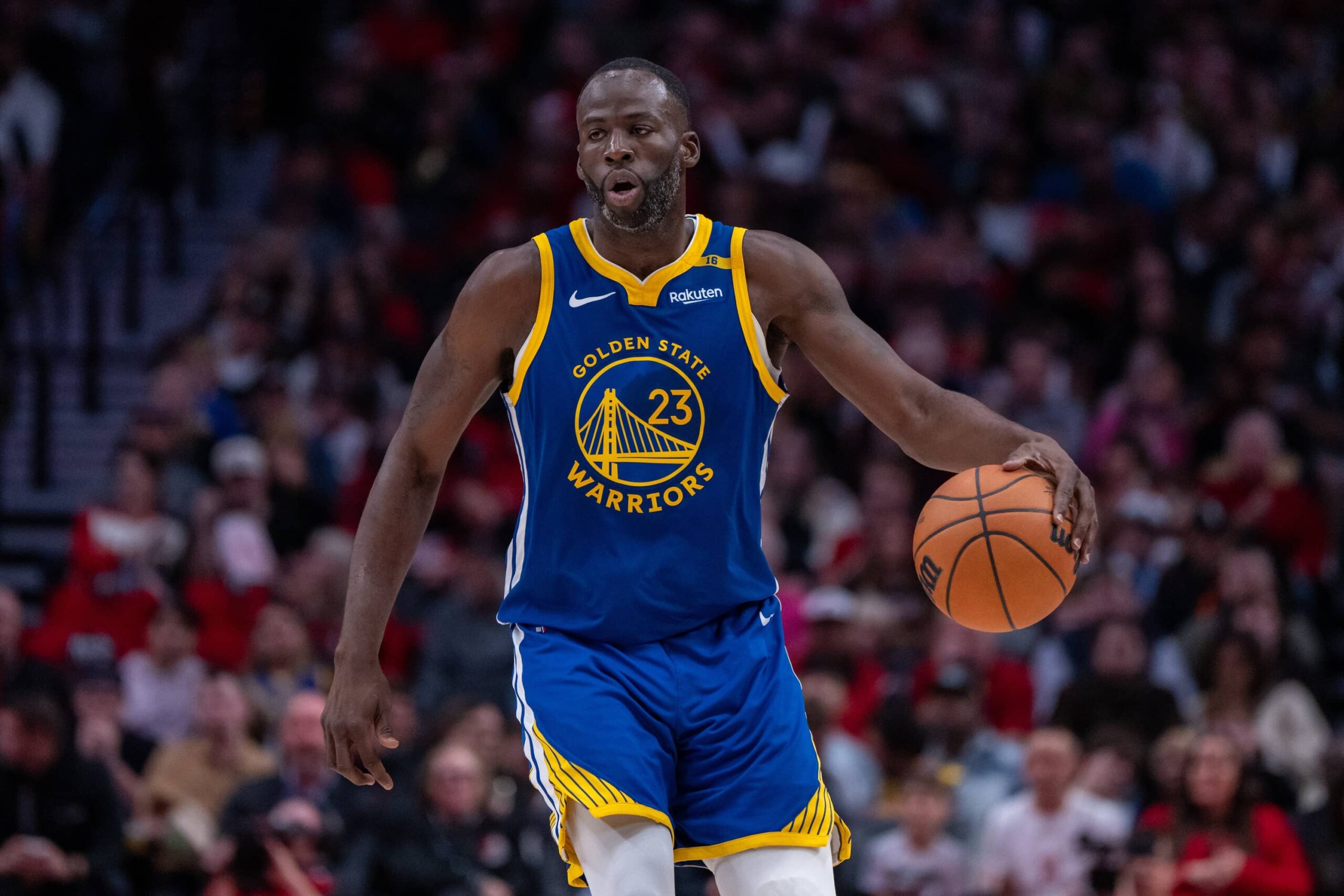 Draymond Green in action during a game between the Golden State Warriors and Portland Trail Blazers.