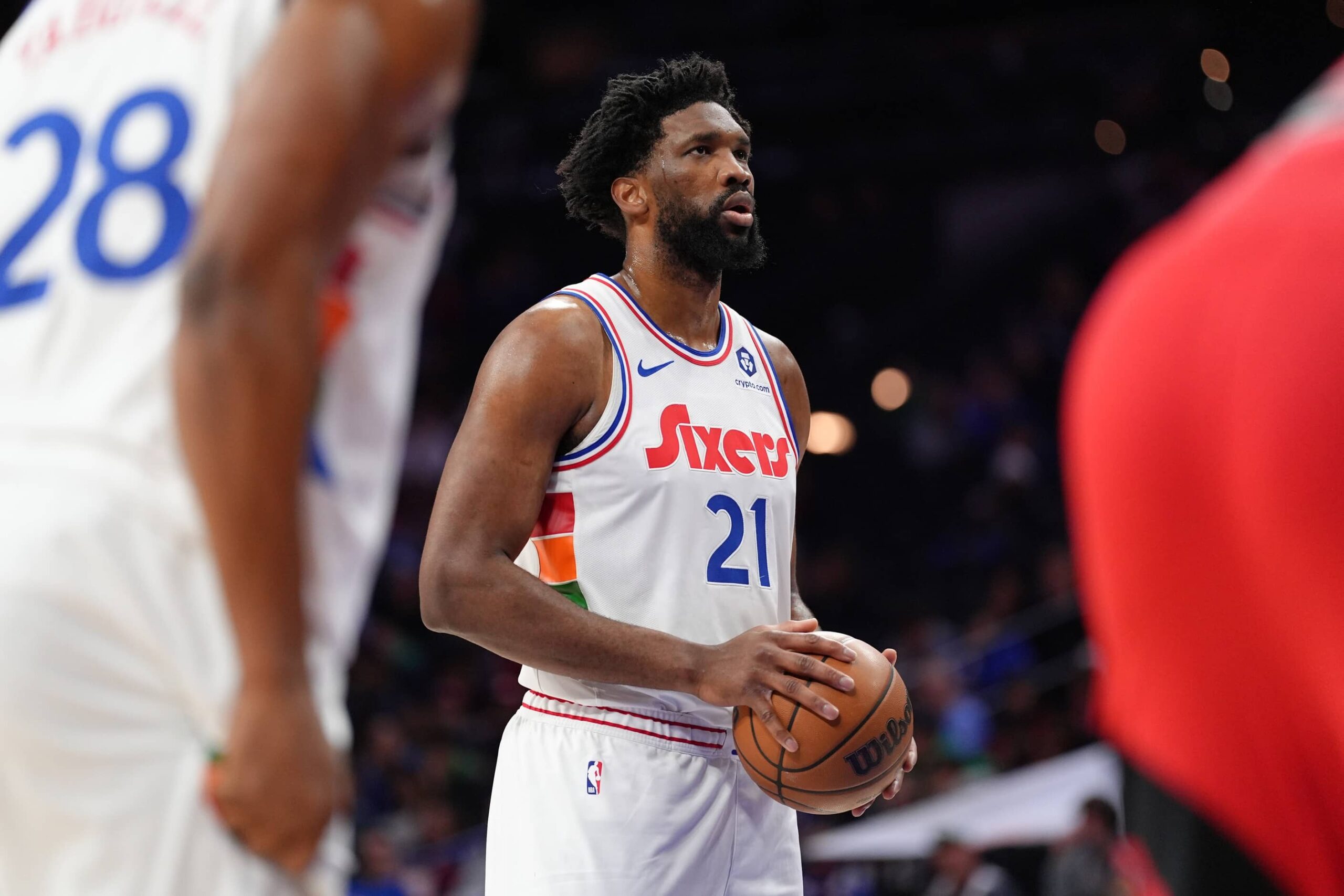 Joel Embiid in action during a game between the Philadelphia 76ers and Toronto Raptors.