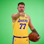 Los Angeles, CA, USA; Los Angeles Lakers guard Luka Doncic (77) during media day at UCLA Health Training Center. Mandatory Credit: Gary A. Vasquez-Imagn Images
