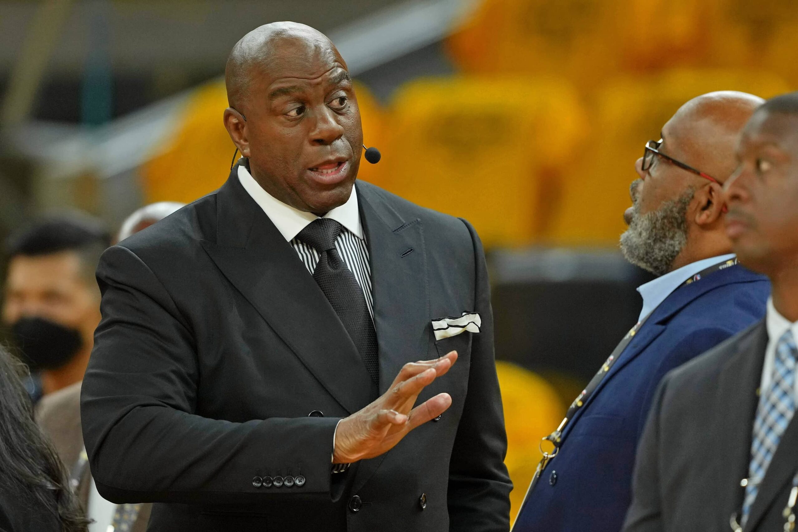 ESPN analyst Magic Johnson before game one of the 2022 NBA Finals between the Golden State Warriors and the Boston Celtics at Chase Center.