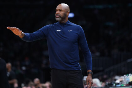 Orlando Magic head coach Jamahl Mosley watches from the sideline as they take on the Boston Celtics during game five of first round for the 2025 NBA Playoffs at TD Garden.